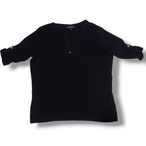 Lauren Ralph Lauren LRL V Neck Blouse-Size 1X-Roll Tab Sleeve-Button Detail